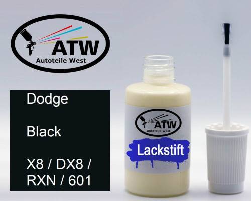Dodge, Black, X8 / DX8 / RXN / 601: 20ml Lackstift, von ATW Autoteile West.